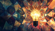 © Thiago - Glowing light bulb and shimmering star motifs in abstract geometric design concept. Nirvana. Illustration