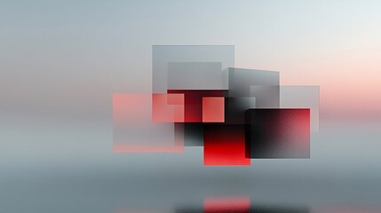 Canvas Print - abstract red and grey translucent cubes floating.