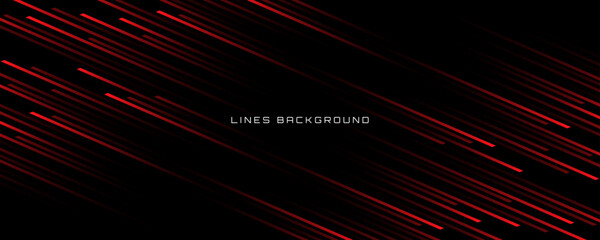 Red black lines techno abstract background on dark space with motion effect decoration. High speed with stripes style. Modern graphic design element concept for web, flyer, card, or brochure cover