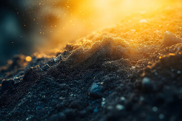 Wall Mural - Sunlit dark soil texture background.