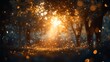 © Bayu - Magical sunset in a forest with golden light and bokeh effects.