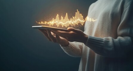 Aufkleber - Woman using tablet, glowing data graph.