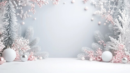 Wall Mural - Winter Wonderland Elegance: Pastel Pink and White Christmas Decorations 