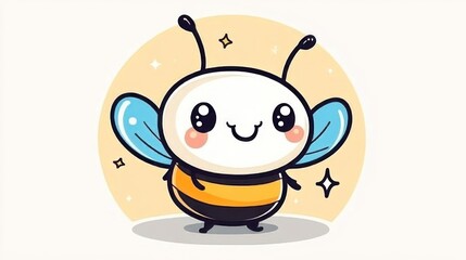 Wall Mural - Cute cartoon bee with big eyes and smiling face.