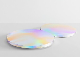 Leinwandbilder - Two iridescent circular platforms on white background.