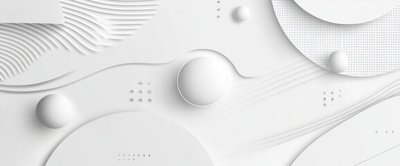 Aufkleber - Abstract white 3D background with spheres, lines, and textures.