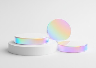 Leinwandbilder - Iridescent podiums on white background.