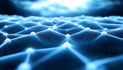 Wall Mural - abstract close-up of a futuristic network design, showcasing interconnected nodes in vibrant blue to