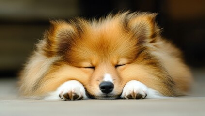 Wall Mural - Adorable fluffy dog sleeping peacefully.