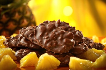 Sticker - Delicious chocolate pieces with pineapple chunks.