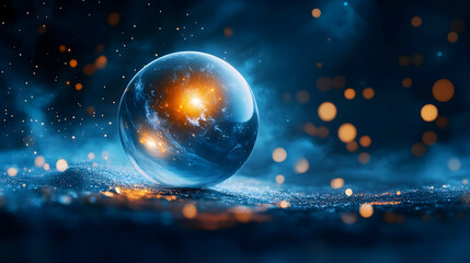 Wall Mural - A mesmerizing crystal ball glows in a cosmic atmosphere, surrounded by vibrant colors and ethereal lights.