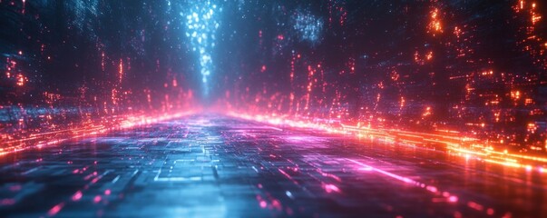 Futuristic Digital Background for AI Neural Networks Data Transmission Communication and Cyberpunk Design
