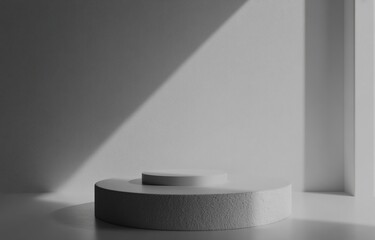 Aufkleber - Minimalist white podium with sunlight shadow in a bright room.