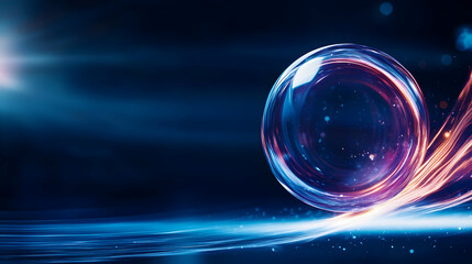 Wall Mural - A vibrant bubble floats against a dark background, illuminated by colorful light trails, creating a sense of wonder.