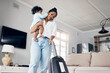 © peopleimages.com - Multitasking, baby and mother with phone call for talking, carpet cleaning and house keeping with household maintenance. Woman, child and speaking to contact with vacuum for conversation and chores
