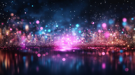 Wall Mural - enchanted cityscape: a mesmerizing digital art piece depicting a vibrant, neon-lit cityscape reflect