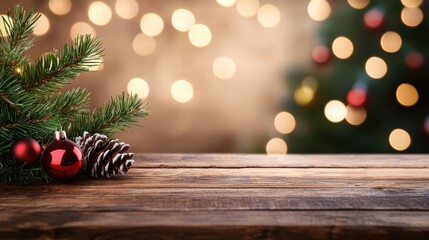 Wall Mural - festive christmas decorations on a rustic wooden table