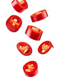 © Santri - Falling chopped chili pepper isolated on white background with full depth of field with fiery red spice and intense flavor always found.