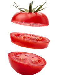 Wall Mural - falling chopped tomato isolated on white background with full depth of field showcasing juicy red te