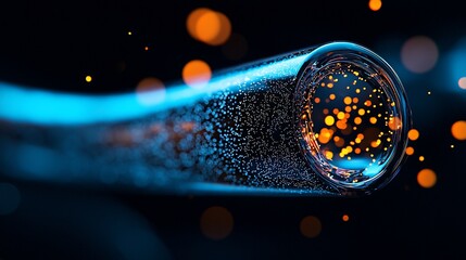 Canvas Print - glowing particles flow through a transparent tube.