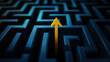 © AMA STUDIO - Gold arrow showing solution in center of blue labyrinth maze