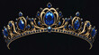 © Thiago - Elegant sapphire tiara with intricate design, featuring blue gemstones and ornate gold detailing, perfect for royalty or special occasions. Sapphire. Illustration