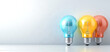 © A-TiMe  - Colorful light bulbs displaying creativity and innovation indoor setting digital art minimalistic environment close-up view conceptual design