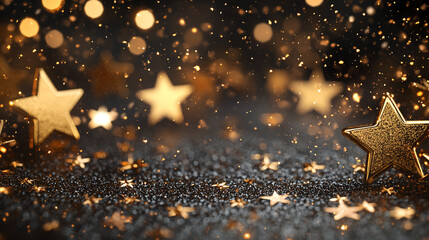 Wall Mural - Sparkling gold stars create a festive atmosphere for Christmas celebrations