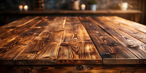 Wall Mural - Rustic wooden table top with blurred background perfect for product placement and showcasing items