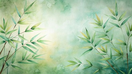 Wall Mural - Serene Watercolor Painting of Lush Green Foliage with a Soft, Textured Background