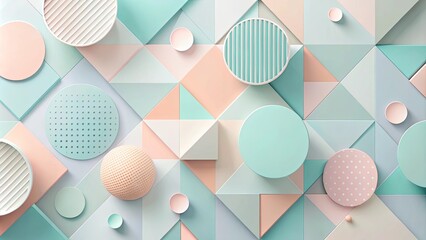 Wall Mural - Abstract Pastel Geometric Shapes Composition Featuring Circles, Triangles, and Spheres