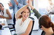 © peopleimages.com - Women, call center and high five in office for deal, sales success and negotiation goal. Excited consultant, promotion and applause for b2b support, victory or good news for telemarketing achievement