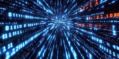 Wall Mural - abstract digital background with flowing lines of binary code in futuristic style representing techn