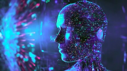  face formed by digital code and network connections.