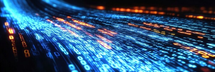 Wall Mural - futuristic digital background with binary code flowing in vibrant colors for technology and data vis
