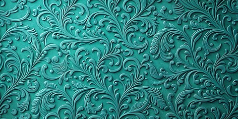 Wall Mural - Teal Embossed Floral Pattern Elegant Damask Design for Textile, Wallpaper, or Fabric