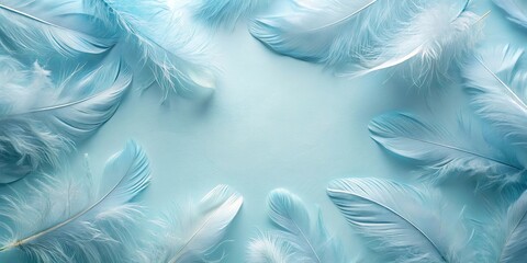 Wall Mural - Pastel Blue Feathers Frame on Light Blue Background Perfect for Elegant Design