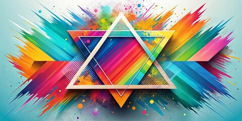 Wall Mural - Vibrant Abstract Composition Featuring Interlocking Triangles and Dynamic Brushstrokes