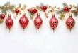 © BHZshop - Christmas card  with red & gold christmas decorations on white background. New Year lights