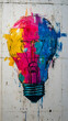 © HQ Assets Project - Vibrant Lightbulb Mural, Abstract Art on Weathered Wall