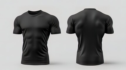 front and back view of a plain black fitted t-shirt on a mannequin.