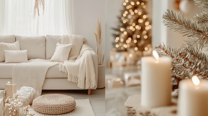 Wall Mural - Minimalist New Year home decor ideas with neutral palettes, sleek furniture, and subtle festive touches,