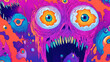 © Thiago - Technicolor dreamscape of cartoon psychedelia, electric purple backdrop pulsates with omnipresent eyes, acid-trip aesthetics push visual boundaries. Omnipresent. Illustration