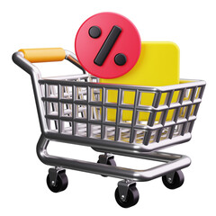 Wall Mural - Shopping Cart with Discount Tag 3d Render Icons