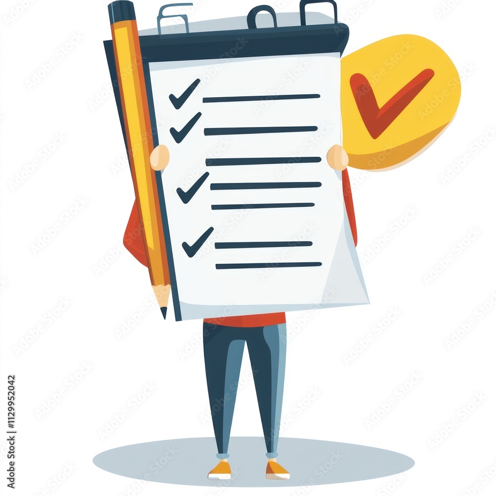 Checklist Illustration Cartoon Character Holding a Clipboard and Pencil ...