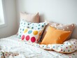© Chalermrach - Modern room interior with comfortable bed for child, featuring colorful decor, soft pillows, and playful patterns, colorful, modern