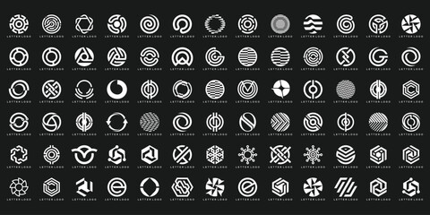 set of collection icon, initial letter o technology business logo design, bundle set icon graphic ve