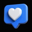 © piyawat - Blue and white heart 3D speech bubble on black background with love symbol   Graphic design communication concept.