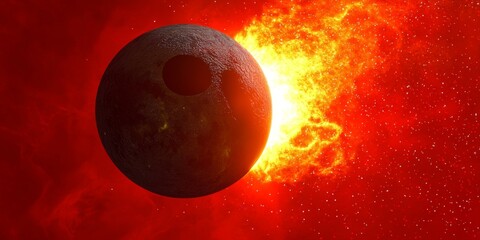 Wall Mural - cosmic destruction planet devoured by star intense fire 8k space