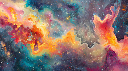 Wall Mural - A colorful space background with a rainbow of clouds and stars. Solaris. Illustration